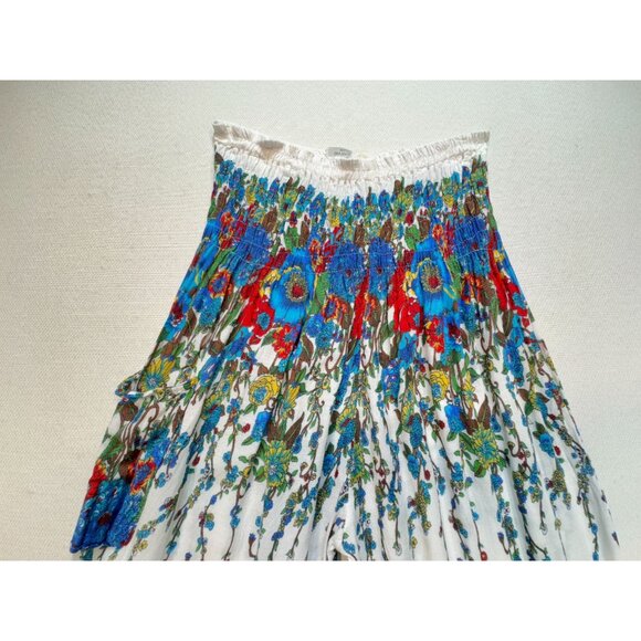 Elepants Women's Boho Harem Hippie Pants Cold Wash White Blue Floral Stretch - Picture 5 of 16